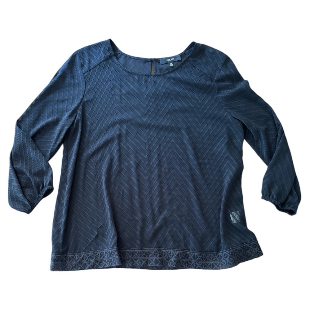 Eclair Chiffon Sheer Lace Navy Blue Blouse
